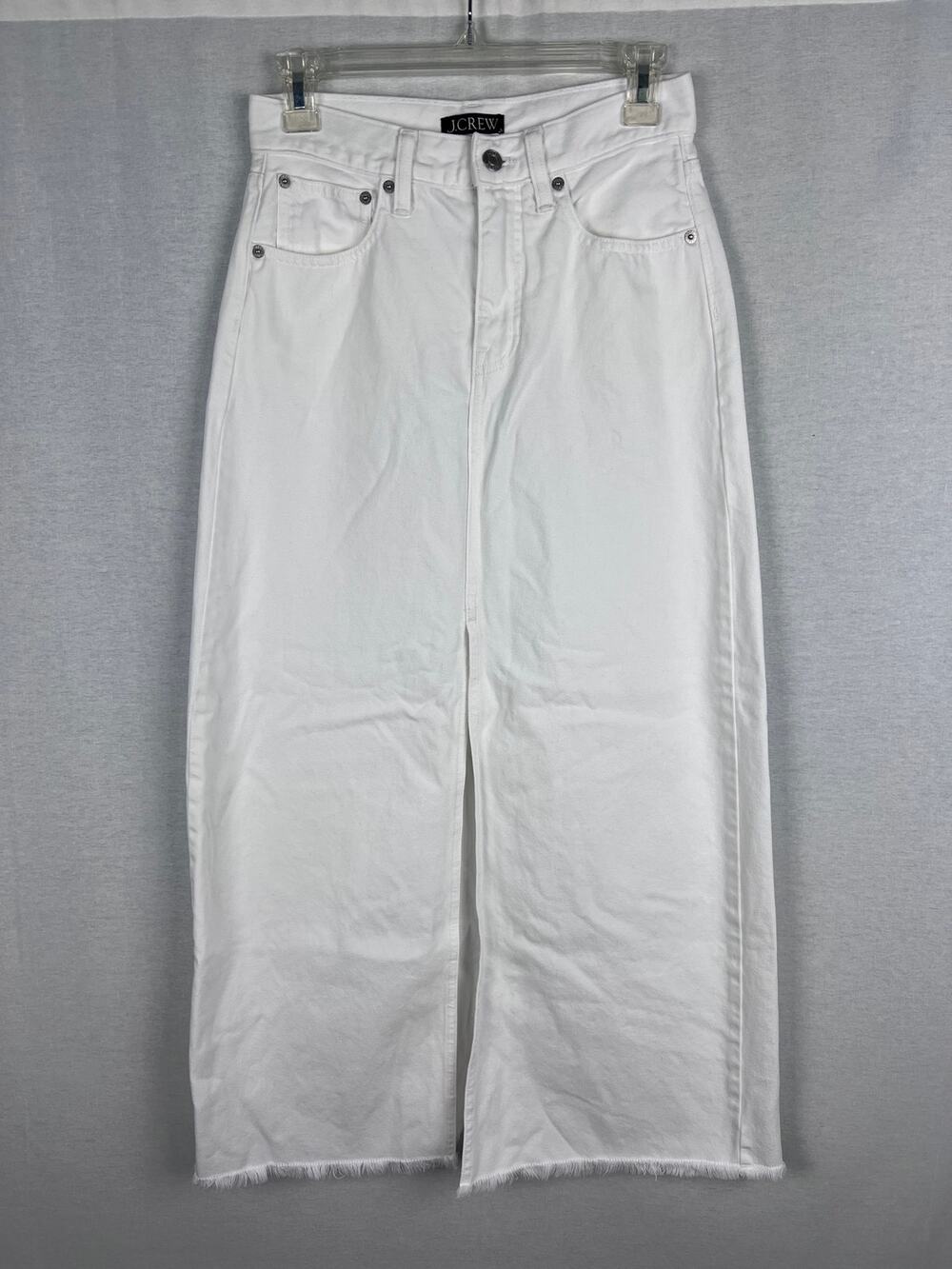 J. Crew Skirt White Denim Maxi Slit Raw Hem Chic Fall Minimalist Basic Caspule